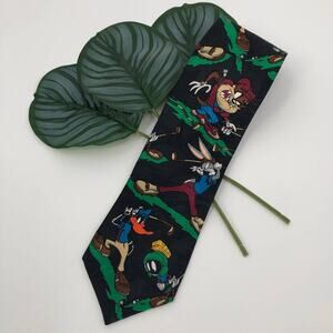 Vintage Looney Tunes Mania '94 Black Golf Marvin Martian Taz Daffy Bugs Neck Tie
